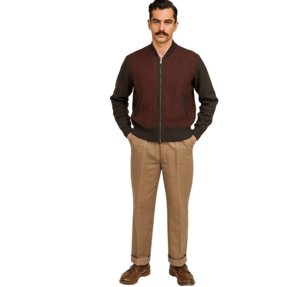 Pelagia Vintage Varsity Jacket Men's M Maroon Black Full Zip Ribbed Cuffs Pocket